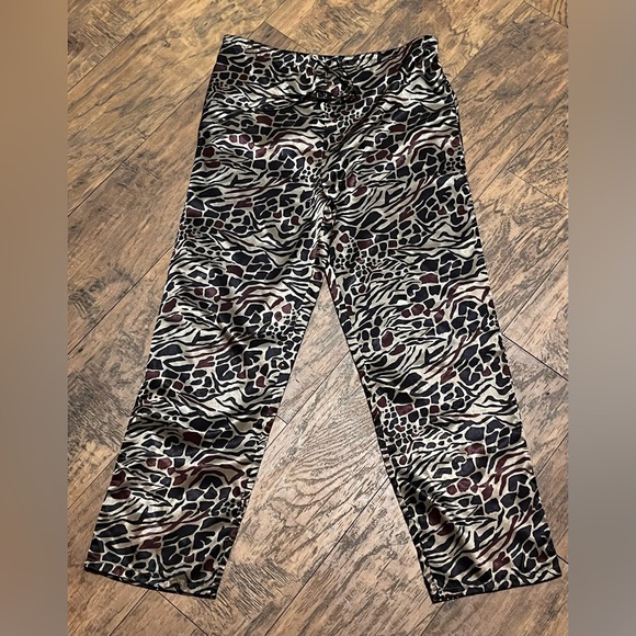 Sleepwear Set Brown Animal Print Satin Like Cropped Tank W/matching Pants Sz Sm - Picture 6 of 8
